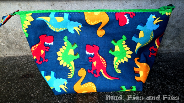 Zippered Dino pouch made by Renee from Quilts of a Feather | Mud, Pies and Pins