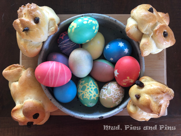 Dyed easter eggs and Züpfe bunnies | Mud, Pies and Pins